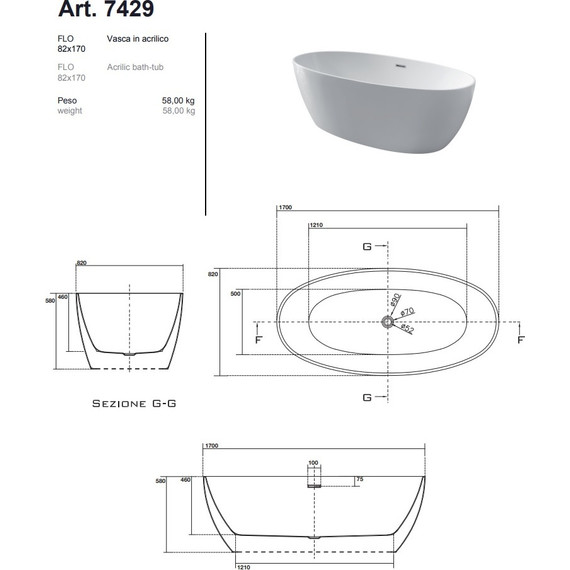 Ванна отдельностоящая Kerasan Flo 170х80 см 742901 - 8 Ванна отдельностоящая Kerasan Flo 170х80 см 742901 фото 8