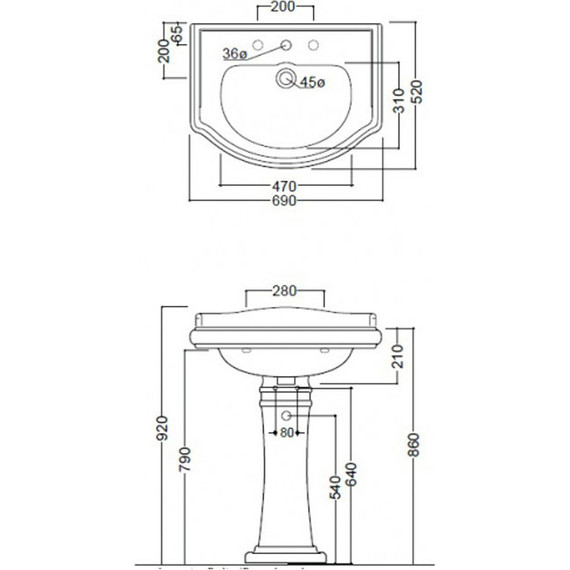 Раковина с пьедесталом Kerasan Retro 70 см 104601*1 - 6 Раковина с пьедесталом Kerasan Retro 70 см 104601*1 фото 6