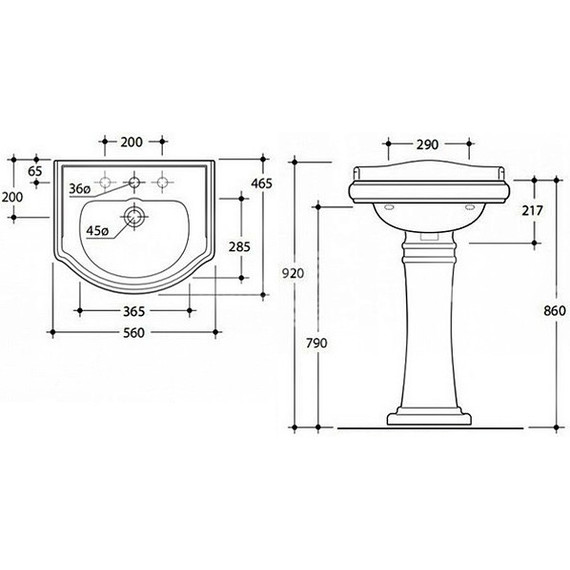 Раковина с пьедесталом Kerasan Retro 55 см 104501*1 - 6 Раковина с пьедесталом Kerasan Retro 55 см 104501*1 фото 6