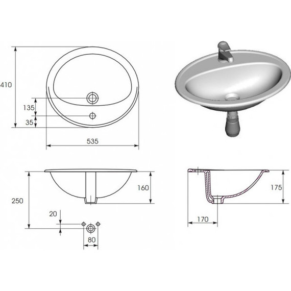 Раковина врезная на столешницу Cersanit Calla 54 см S-UM-Cl/1-w - 5 Раковина врезная на столешницу Cersanit Calla 54 см S-UM-Cl/1-w фото 5