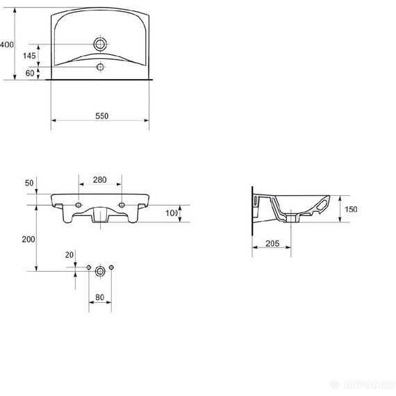 Раковина подвесная Cersanit Carina 55 см UM-CAR55/1 - 7 Раковина подвесная Cersanit Carina 55 см UM-CAR55/1 фото 7