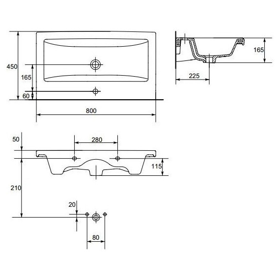 Раковина врезная на столешницу Cersanit Como 80 см UM-COM80/1 - 3 Раковина врезная на столешницу Cersanit Como 80 см UM-COM80/1 фото 3
