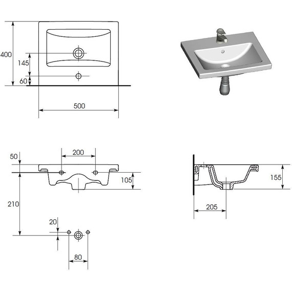 Раковина врезная на столешницу Cersanit Como 50 см UM-COM50/1 - 6 Раковина врезная на столешницу Cersanit Como 50 см UM-COM50/1 фото 6