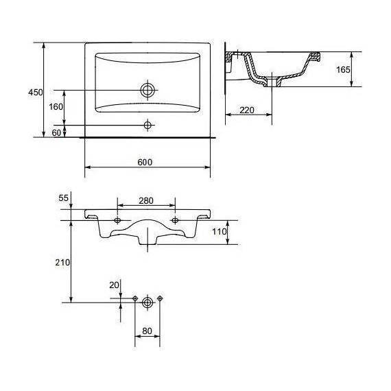 Раковина врезная на столешницу Cersanit Como 60 см UM-COM60/1 - 6 Раковина врезная на столешницу Cersanit Como 60 см UM-COM60/1 фото 6