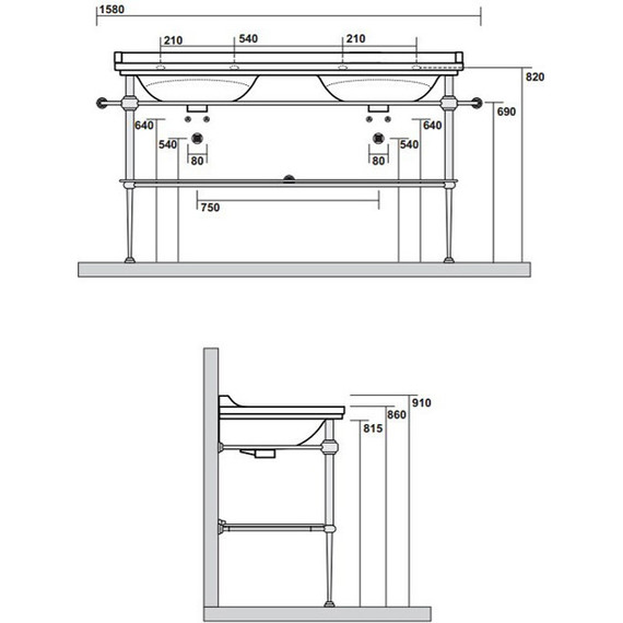 Раковина с консолью двойная Kerasan Waldorf 150 см 4143K1bi/cr*1 фото 8