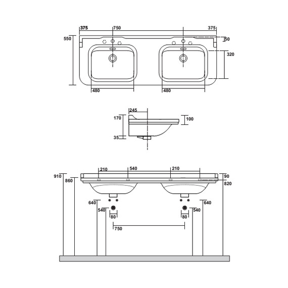 Раковина подвесная Kerasan Waldorf 150 см 4143K1bi/cr*1 - 3 Раковина подвесная Kerasan Waldorf 150 см 4143K1bi/cr*1 фото 3