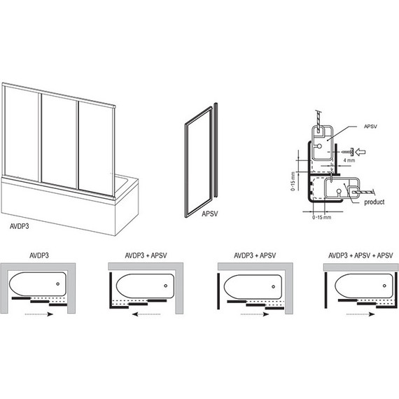 Шторка для ванны Ravak Supernova AVDP3 160 см 40VS0102Z1 белый/прозрачное фото 3