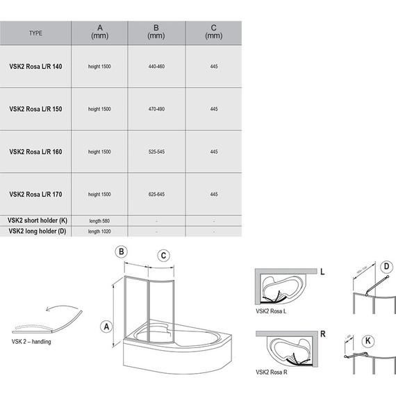 Шторка для ванны Ravak Supernova VSK2 Rosa 150 76P8010041 R белый/rain фото 4