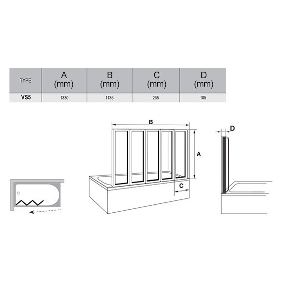 Шторка для ванны Ravak Supernova VS5 115 см 794E010041 белый/rain - 4 Шторка для ванны Ravak Supernova VS5 115 см 794E010041 белый/rain фото 4