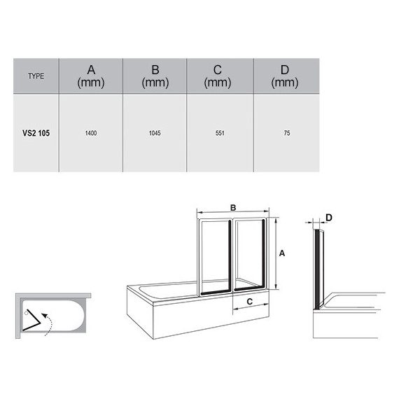 Шторка для ванны Ravak Supernova VS2 105 см 796M0U00ZG сатин/матовое - 4 Шторка для ванны Ravak Supernova VS2 105 см 796M0U00ZG сатин/матовое фото 4