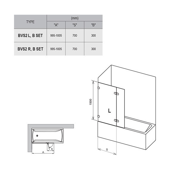Шторка для ванны Ravak BVS2 100 см 7ULA0A00Z1 L хром/прозрачное - 3 Шторка для ванны Ravak BVS2 100 см 7ULA0A00Z1 L хром/прозрачное фото 3