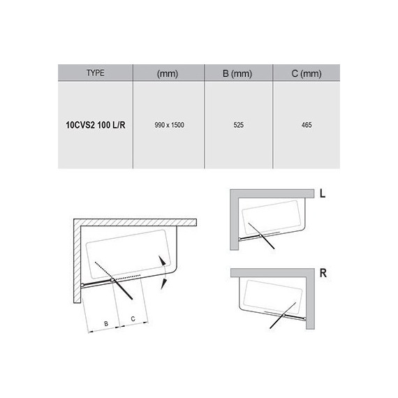 Шторка для ванны Ravak 10° 10CVS 100 см 7QRA0C03Z1 R алюминий/прозрачное фото 2
