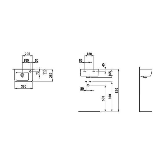 Раковина подвесная Laufen Pro 36 см 8.1695.5.000.106.1 - 3 Раковина подвесная Laufen Pro 36 см 8.1695.5.000.106.1 фото 3