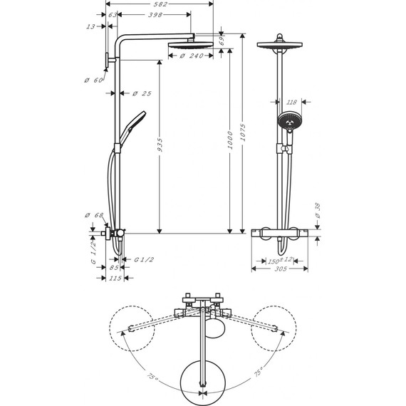 Душевая стойка с термостатом Hansgrohe Raindance Select S Showerpipe 240 2jet 27129400, белый/хром - 4 Душевая стойка с термостатом Hansgrohe Raindance Select S Showerpipe 240 2jet 27129400, белый/хром фото 4