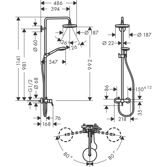 Душевая стойка Hansgrohe Croma Select S Showerpipe 180 2jet 27255400, белый/хром - 3 Душевая стойка Hansgrohe Croma Select S Showerpipe 180 2jet 27255400, белый/хром фото 3