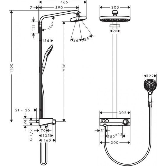 Душевая стойка с термостатом Hansgrohe Raindance Select E 300 2jet Showerpipe 27126400, белый/хром - 5 Душевая стойка с термостатом Hansgrohe Raindance Select E 300 2jet Showerpipe 27126400, белый/хром фото 5