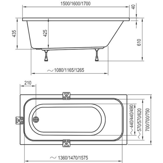 Ванна акриловая Ravak Domino 160x70 см C621000000, Размер - мм: 1600х700 фото 7