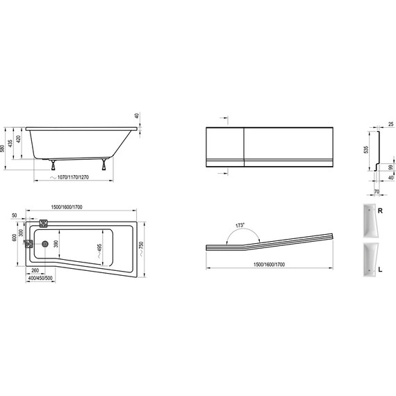 Ванна акриловая Ravak BeHappy II 150x75 см C981000000 L, Размер - мм: 1500х750 - 9 Ванна акриловая Ravak BeHappy II 150x75 см C981000000 L, Размер - мм: 1500х750 фото 9