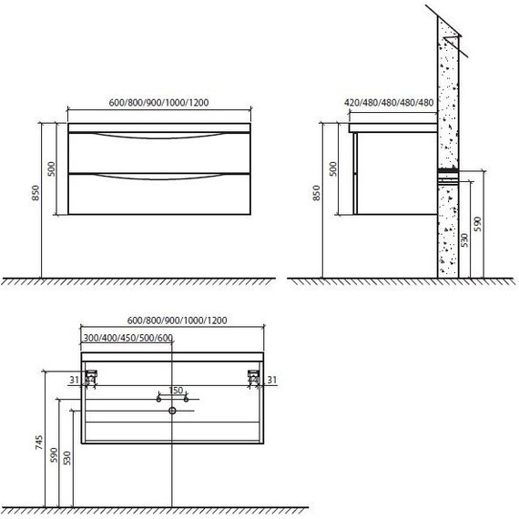 Тумба подвесная с раковиной BelBagno ANCONA-N-900-2C-SO-RW 90 см, темный дуб фото 5
