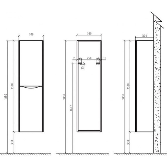 Пенал подвесной BelBagno ANCONA-N-1500-2A-SC-TL-L 40 см, левый, бежевый фото 3