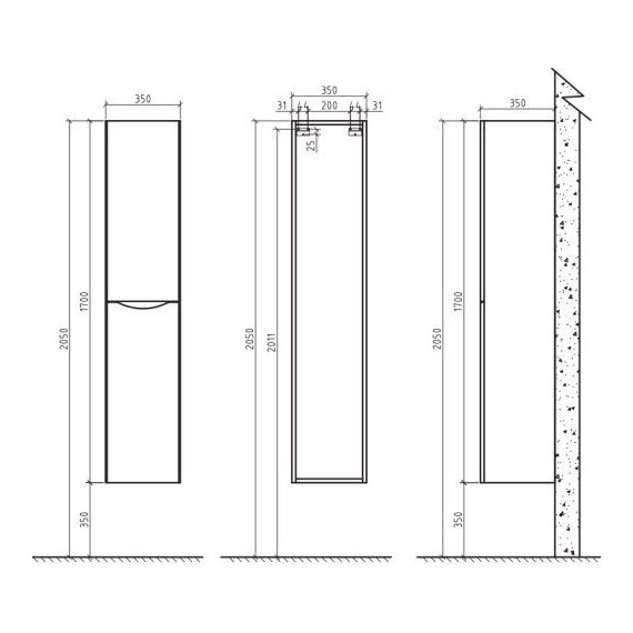 Пенал подвесной BelBagno ANCONA-N-1700-2A-SC-BL-L 35 см, левый, белый - 2 Пенал подвесной BelBagno ANCONA-N-1700-2A-SC-BL-L 35 см, левый, белый фото 2