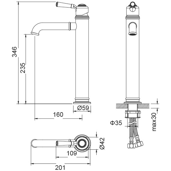 Смеситель для раковины высокий Timo Arisa 5311/02F, антик - 5 Смеситель для раковины высокий Timo Arisa 5311/02F, антик фото 5