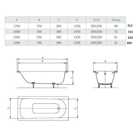 Ванна стальная Kaldewei Eurowa 160x70 см mod. 311-1 119712030001 - 7 Ванна стальная Kaldewei Eurowa 160x70 см mod. 311-1 119712030001 фото 7