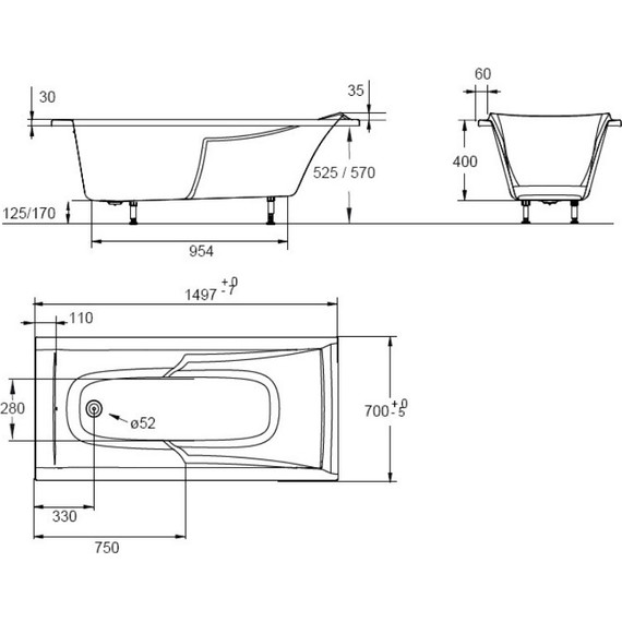 Ванна акриловая Jacob Delafon Corvette 150х70 см E60904-00 с ножками - 3 Ванна акриловая Jacob Delafon Corvette 150х70 см E60904-00 с ножками фото 3