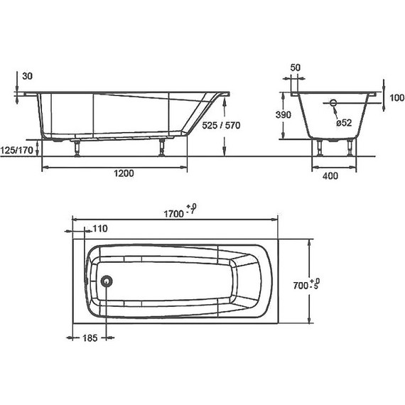 Ванна акриловая Jacob Delafon Patio 170х70 см E6812RU-01, Размер - мм: 1700х700 - 6 Ванна акриловая Jacob Delafon Patio 170х70 см E6812RU-01, Размер - мм: 1700х700 фото 6