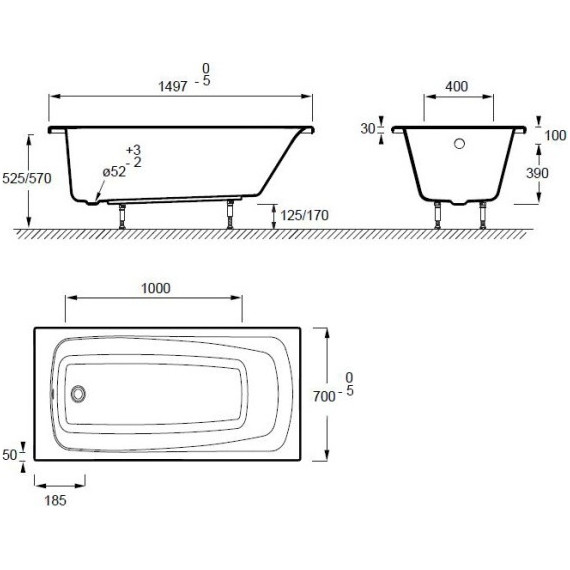 Ванна акриловая Jacob Delafon Patio 150х70 см E6810RU-01, Размер - мм: 1500х700 фото 6