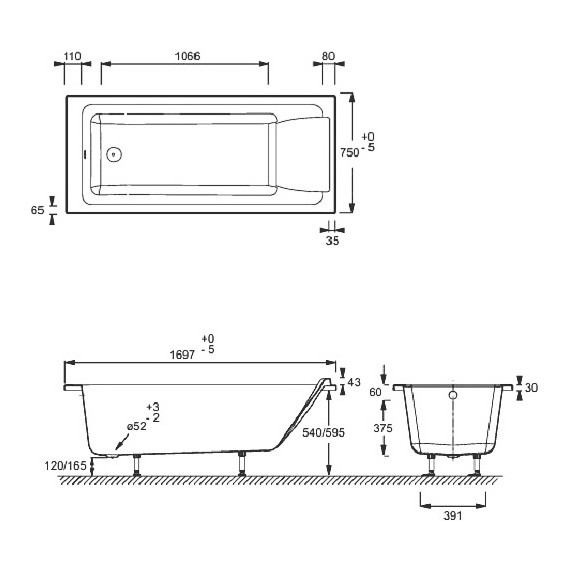 Ванна акриловая Jacob Delafon Sofa 170х75 см E60515RU-01, Размер - мм: 1700х750 - 10 Ванна акриловая Jacob Delafon Sofa 170х75 см E60515RU-01, Размер - мм: 1700х750 фото 10