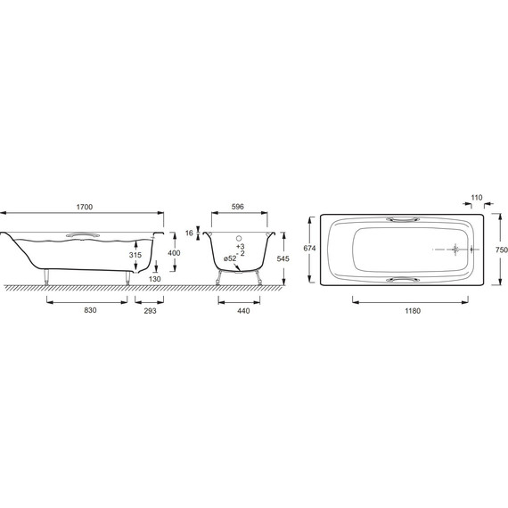 Ванна чугунная Jacob Delafon Diapason 170х75 см E2926-00 фото 5