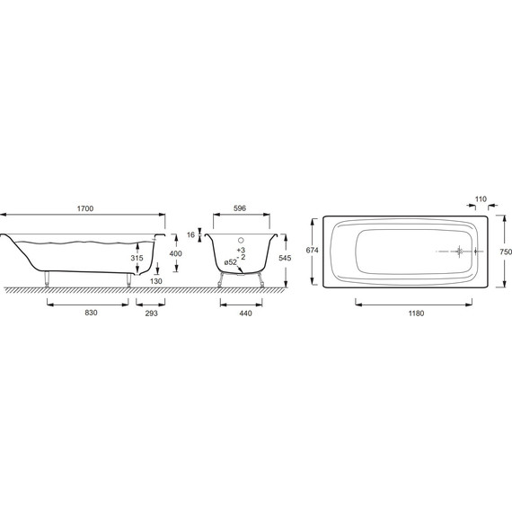 Ванна чугунная Jacob Delafon Diapason 170х75 см E2937-00 (с противоскользящим покрытием) фото 4