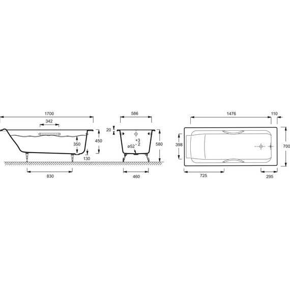 Ванна чугунная Jacob Delafon Parallel 170х70 см E2948-00 фото 5