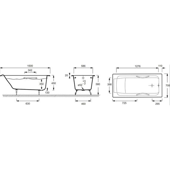 Ванна чугунная Jacob Delafon Parallel 150х70 см E2949-00 фото 5