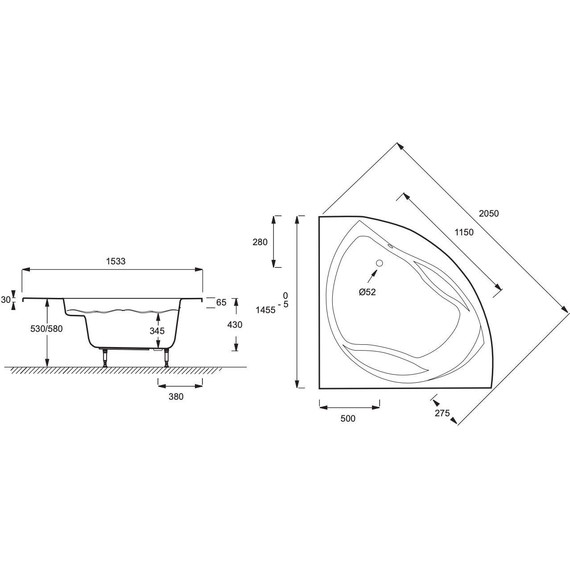 Ванна акриловая Jacob Delafon Presqu'ile 145х145 см E6045RU-00 фото 7