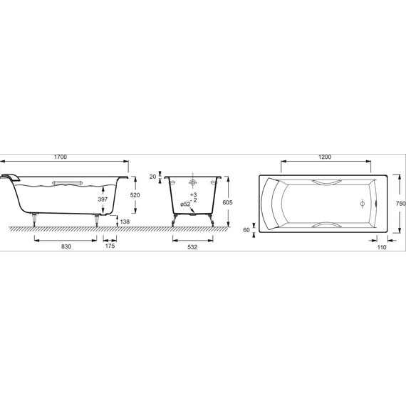 Ванна чугунная Jacob Delafon Biove 170х75 см E2938-00 фото 6
