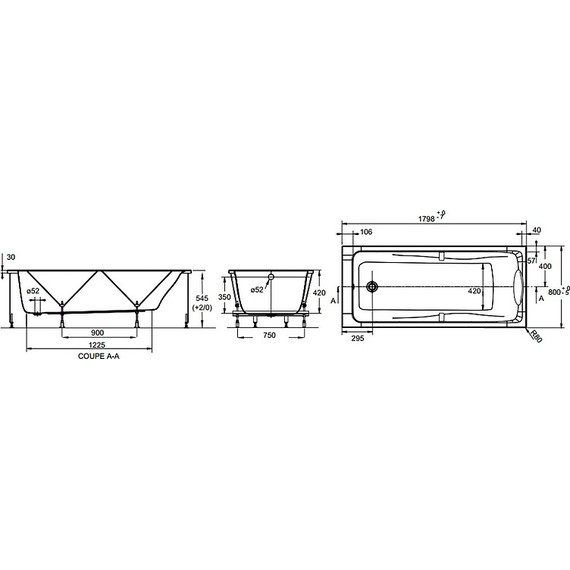 Ванна акриловая Jacob Delafon Odeon Up 180х80 см E6048RU-00, Размер - мм: 1800х800 - 8 Ванна акриловая Jacob Delafon Odeon Up 180х80 см E6048RU-00, Размер - мм: 1800х800 фото 8