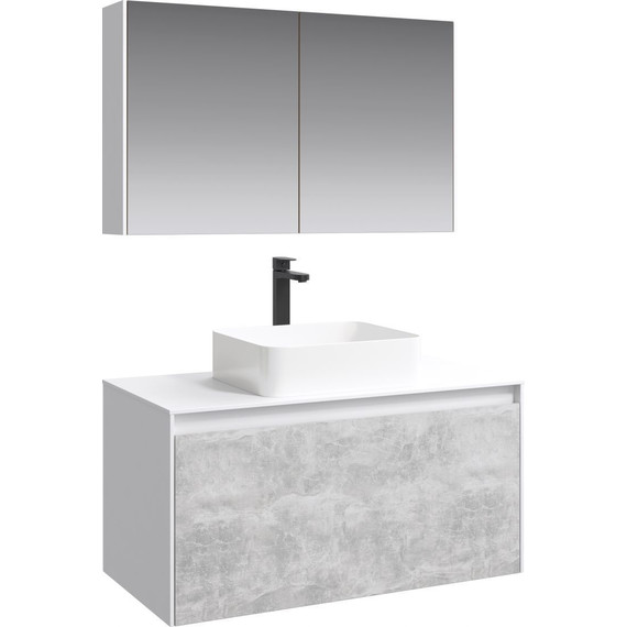 Тумба подвесная со столешницей Aqwella 5 Stars Mobi 100 см MOB0110W/MOB0710BS, белый/бетон светлый - 5 Тумба подвесная со столешницей Aqwella 5 Stars Mobi 100 см MOB0110W/MOB0710BS, белый/бетон светлый фото 5