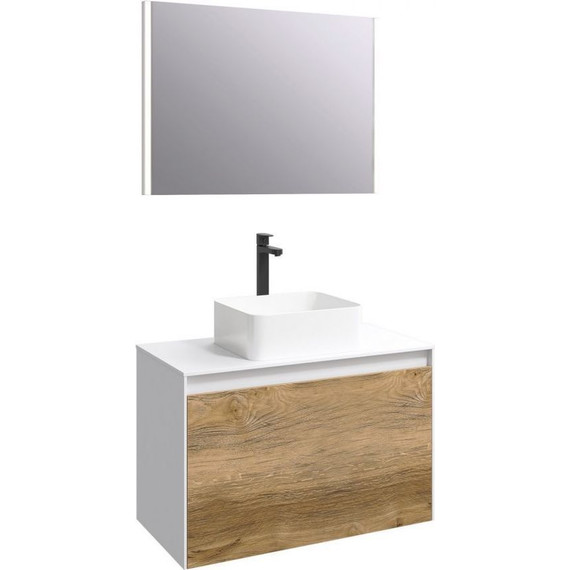 Тумба подвесная со столешницей Aqwella 5 Stars Mobi 80 см MOB0108W/MOB0708DB, белый/дуб балтийский, Цвет фасада: тёмное дерево - 5 Тумба подвесная со столешницей Aqwella 5 Stars Mobi 80 см MOB0108W/MOB0708DB, белый/дуб балтийский, Цвет фасада: тёмное дерево фото 5