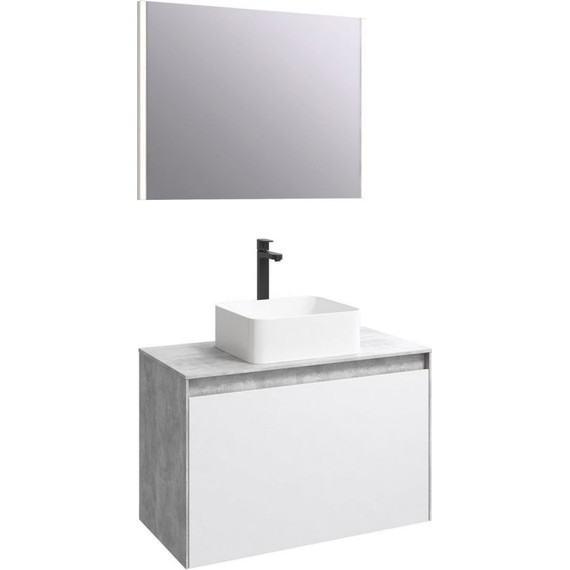 Тумба подвесная со столешницей Aqwella 5 Stars Mobi 80 см MOB0108BS/MOB0708W, бетон светлый/белый фото 5