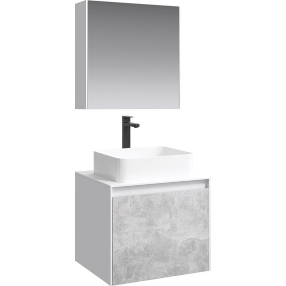 Тумба подвесная со столешницей Aqwella 5 Stars Mobi 60 см MOB0106W/MOB0706BS, белый/бетон светлый фото 5