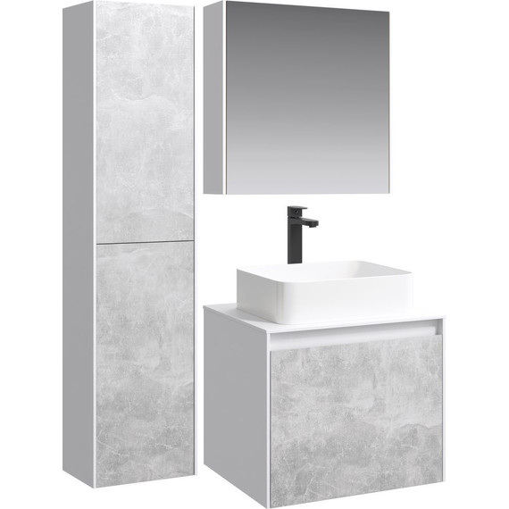 Тумба подвесная со столешницей Aqwella 5 Stars Mobi 60 см MOB0106W/MOB0706BS, белый/бетон светлый фото 6