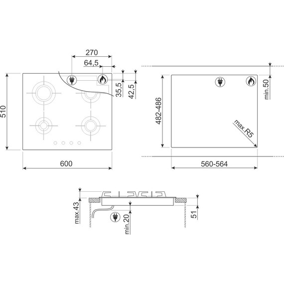 Газовая варочная поверхность Smeg Dolce Stil Novo PXL664 фото 4