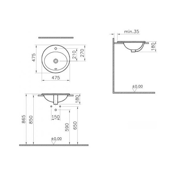 Раковина врезная на столешницу Vitra S20 48 см 5467B003-0001 фото 4