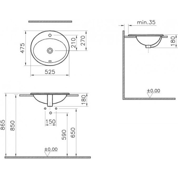Раковина врезная на столешницу Vitra S20 53 см 5468B003-0001 - 3 Раковина врезная на столешницу Vitra S20 53 см 5468B003-0001 фото 3