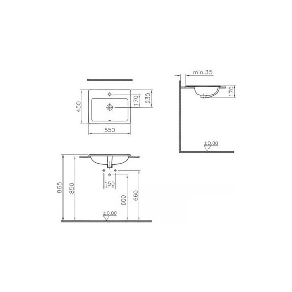 Раковина врезная на столешницу Vitra S20 55 см 5465B003-0001 - 3 Раковина врезная на столешницу Vitra S20 55 см 5465B003-0001 фото 3