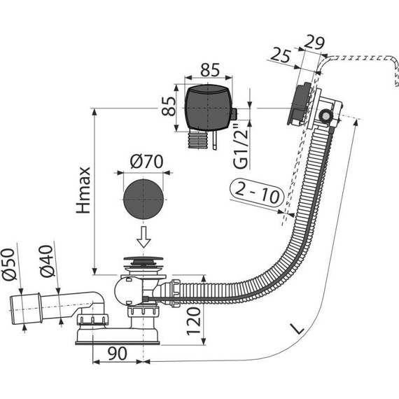 Сифон для ванны AlcaPlast A564BLACK 57 см, металл, черный фото 2