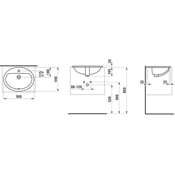 Раковина врезная на столешницу Laufen Pro 56 см 8.1395.1.000.104.1 - 4 Раковина врезная на столешницу Laufen Pro 56 см 8.1395.1.000.104.1 фото 4