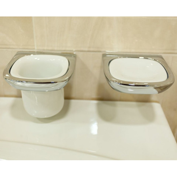 Стакан для зубных щеток Kludi Ambienta 5397505, цвет хром/белый - 3 Стакан для зубных щеток Kludi Ambienta 5397505, цвет хром/белый фото 3